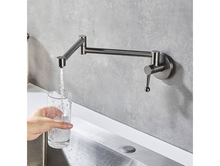 Robinet de remplissage de Pot de cuisine froide simple, robinets d'évier de cuisine pliants muraux, robinet de remplissage de Pot de poêle à poignée unique gris