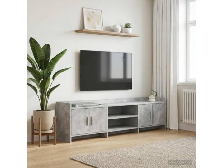 GKMBCVDFR TV-Schrank 168 x 33 x 47 cm Betongrau Holzwerkstoff Lowboard Metallgriffe, Regalfächer, pflegeleicht, robust, modernes Design