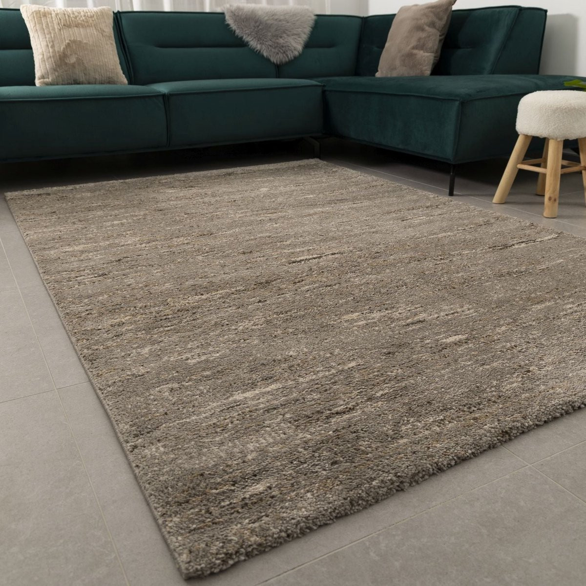 Grijs met beige laagpolig vloerkleed Koho Belgian Premium Scandinavisch Berber design, 140 x 200 cm