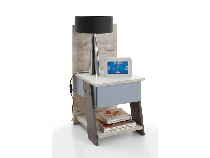 Nachtkonsole FMD Nona , bunt (sandeichefarben, abgesetzt blau, lavafarben), B:34cm H:69cm T:39cm, Sideboards, Nachtkonsole, Nachtkonsole mit Schubkasten und zwei Ablageflächen
