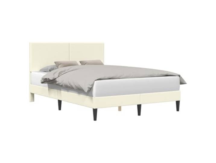 PUGYNBK Bettgestell aus Cord, cremefarben, 120 x 200 cm, mit Kopfteil Feste Lamellenbasis, konische Beine, rechteckige Struktur, Reinigung mit feuchtem Tuch