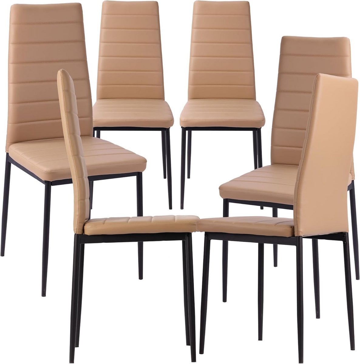 Set van 6 moderne eetkamerstoelen in taupe kunstleer