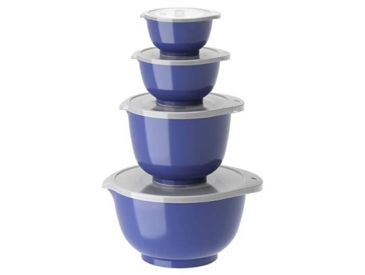 Rosti Margrethe Schüssel Set, Rührschüssel Set, 8-Teilig mit 4 Rührschüsseln und 4 Deckel, Teigschüssel aus Recycelbarem Kunststoff, 0,25 Liter, 0,5 Liter, 1,5 Liter und 3 Liter, Electric Blue (Blau)