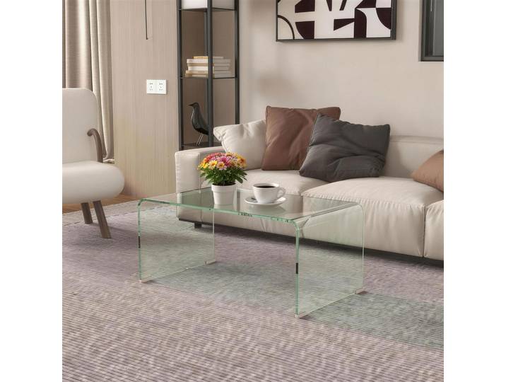 HOMCOM Table Basse Rectangulaire Verre Trempé Moderne Transparent