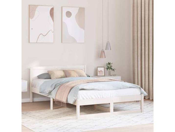 Massives Kiefernholz modernes Minimalismus Bettrahmen 135 x 190 cm Weiß Bettgestell mit Kopfteil Weiß 135x190 cm Massives Kiefernholz Modernes Bett Rahmen Stabil