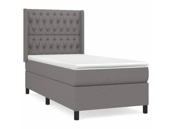 PUGYNBK Boxspringbett 90 x 200 cm, dunkelgrauer Stoff Verstellbares Kopfteil, Taschenfederkernmatratze, mittlere Unterstützung, atmungsaktiver Bezug