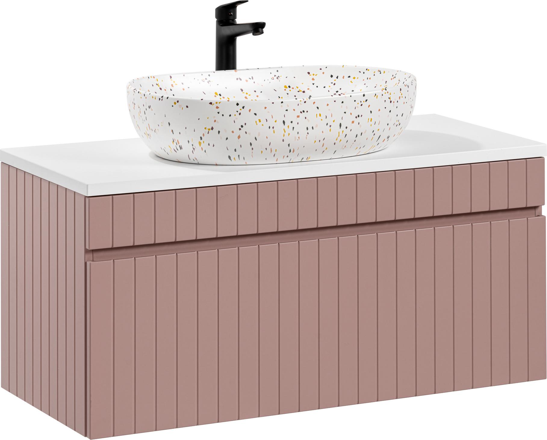 Wandbadezimmerschrank mit Aufsatzwaschbecken rosa und weiß Lili 100