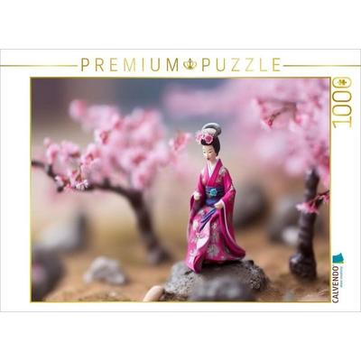 CALVENDO Puzzle Geisha zur Kirschblüte - in Miniatur | 1000 Teile Lege-Größe 64x48cm Foto-Puzzle für glückliche Stunden