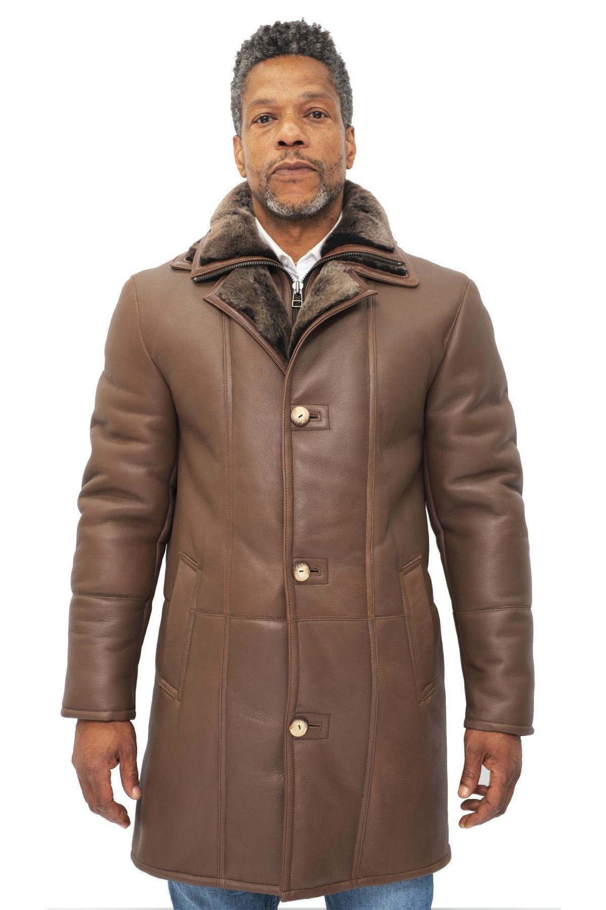 Warmer Herren-Lammfell-Schaffell-Ledermantel-Florence