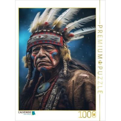CALVENDO Puzzle Stolzer Blick: Ein Häuptling und sein majestätischer Kopfschmuck | 1000 Teile Lege-Größe 64x48cm Foto-Puzzle für glückliche Stunden