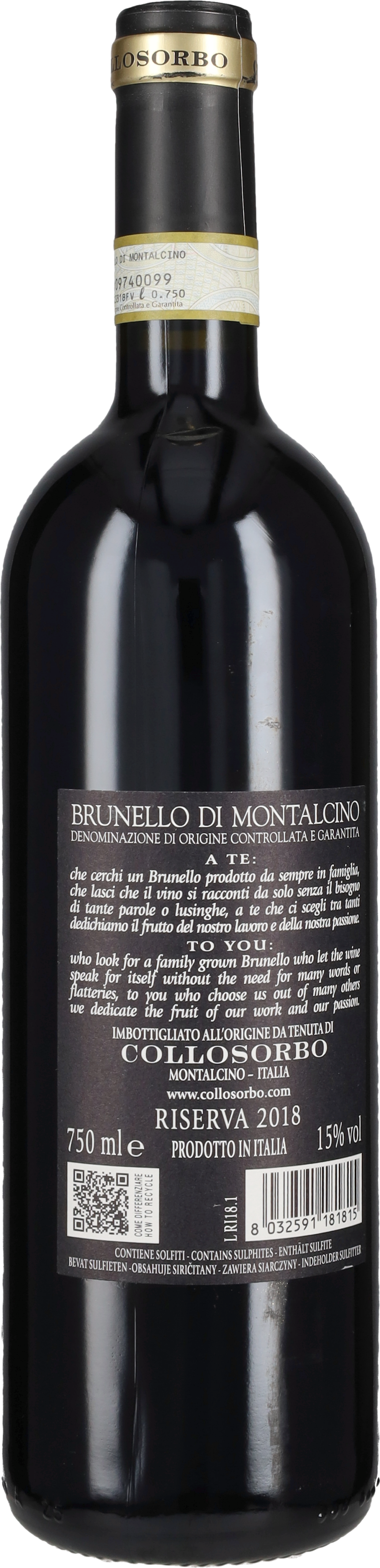 Brunello di Montalcino Riserva Tenuta di Collosorbo 2018