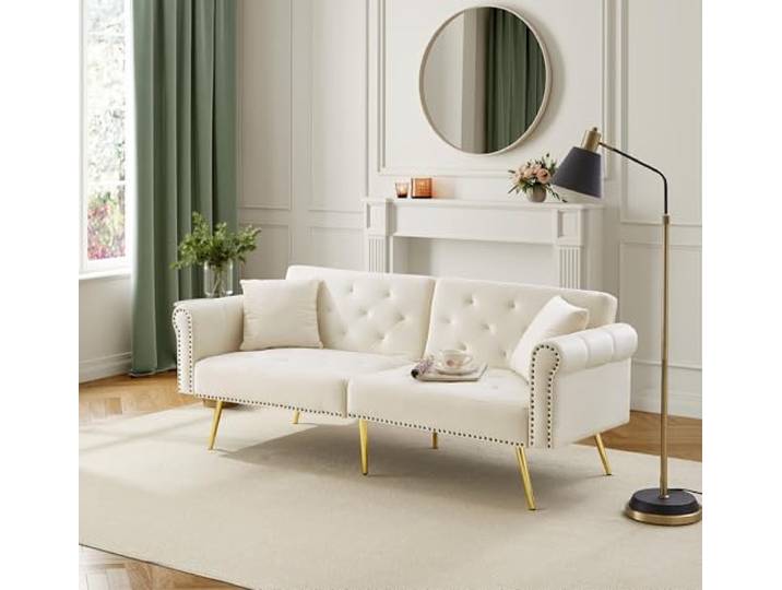 Merax Schlafsofa 2-Sitzer mit Verstellbarer Rückenlehne – Bequemes Sofa Bett mit Kissen für Wohnzimmer, Gästezimmer & kleine Räume