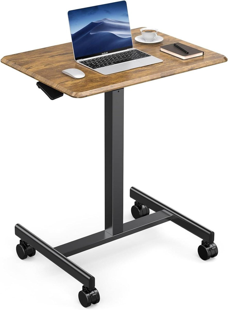 Verstelbaar bureau - Mobiel werkstation voor staand werken - Met wielen - Breedte: 48 cm - Bruin