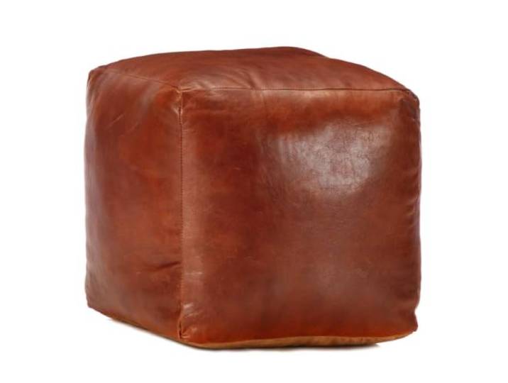 TUERYAFEK Pouf Hellbraun 40 x 40 cm Echtes Ziegenleder Mit Baumwolle gefüllt, Fußhocker für Sofa und Sessel, modernes Wohnaccessoire