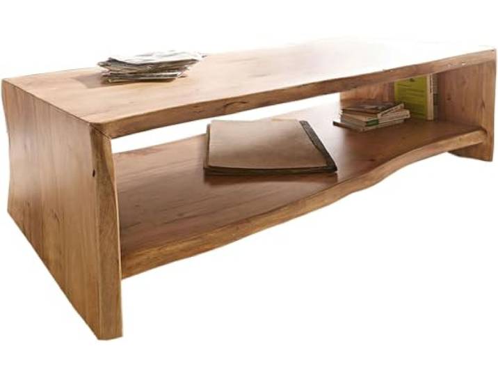 DELIFE Wohnzimmertisch Live-Edge Akazie Natur 130x60 cm Baumkante Baumtisch