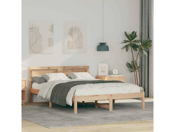 Massives Kiefernholz Bettgestell Modernes Design 120 x 200 cm Braun Bettgestell Massivholz Kiefer mit Kopfteil und USB-Anschluss 120x200 cm Braun Stabil Stilvoll Komfortabel