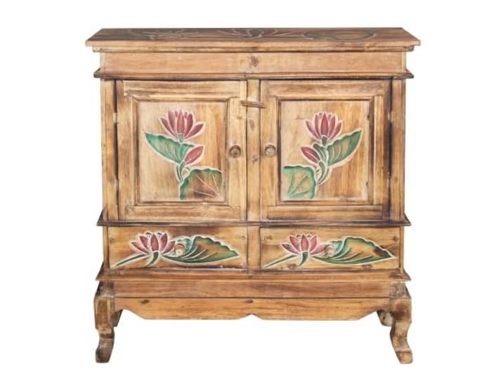 Oriental Galerie Schrank Kommode Sideboard Flurschrank Dielenschrank Telefonschrank Blumen Lotus 85cm Braun Color W/W