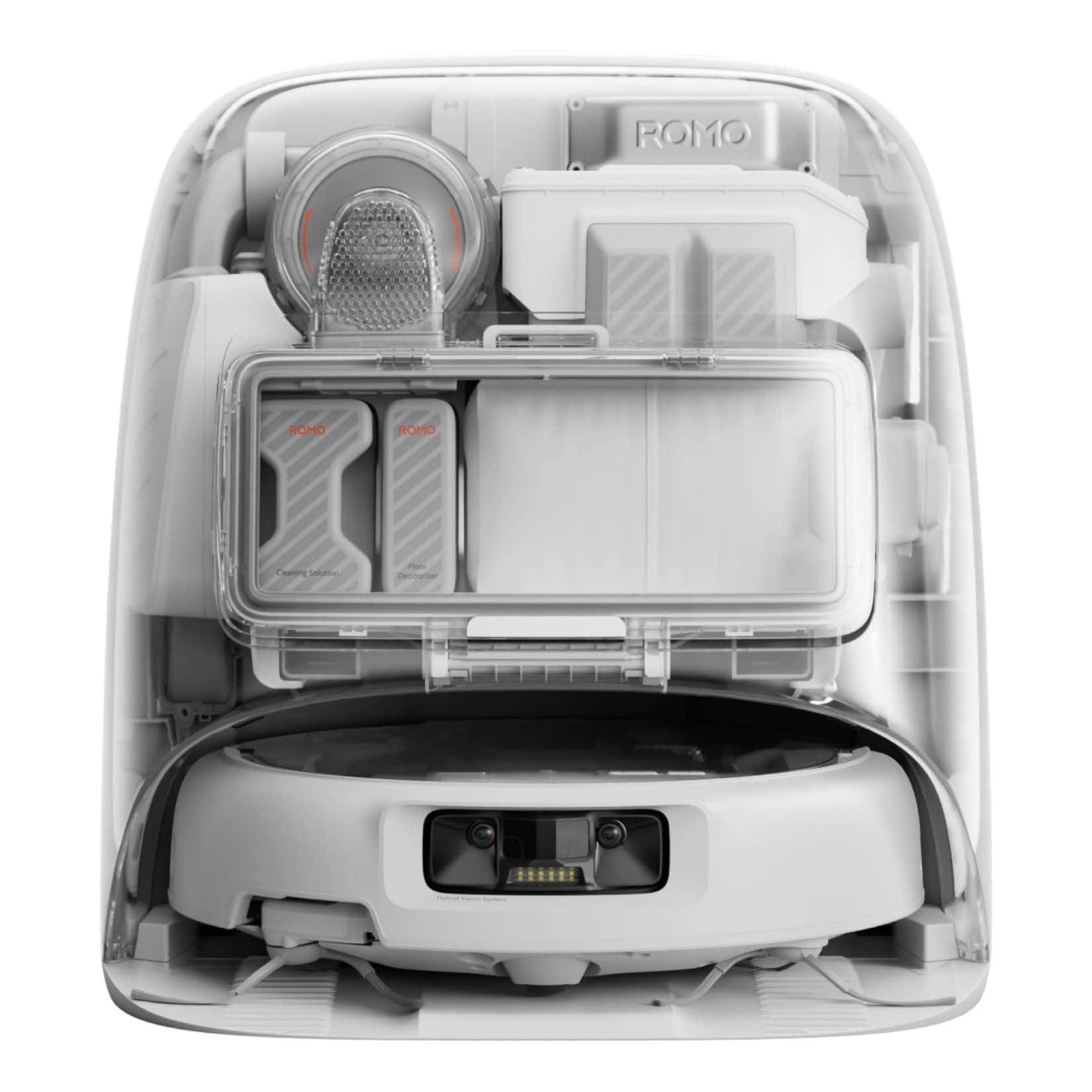 dji ROMO P Saugroboter mit Wischfunktion (25.000 Pa Saugleistung, App-Steuerung, Transparente Optik, Selbstreinigung mit Heißwasser, Staubabsaugstation)