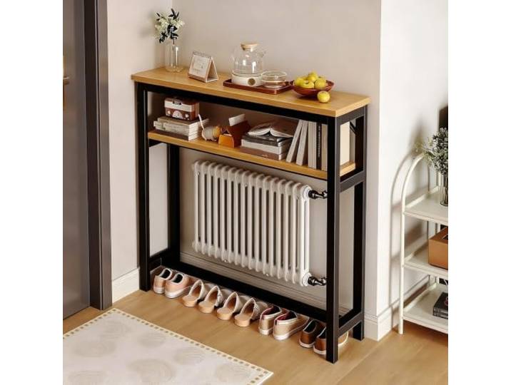 Schmaler Konsolentisch mit Metallgestell, 2-Ebenen Flurtisch für Wohnzimmer Robuster Stahlrahmen, Platzsparendes 2-Ebenen Design, Verstellbare füße, Einfache Montage(Black,47 (120cm)*11.8 (30CM)D)