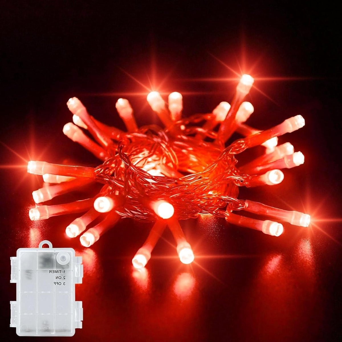 Rood LED Snoepjeslichtjes Lichtsnoer met Timer Functie, 3 Meter met 30 LED en Batterijvoeding