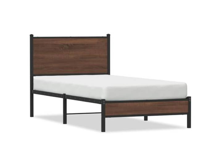 PUGYNBK Bettgestell aus Metall, Braun, Eiche, 80 x 200 cm Basis mit Kopfteil, Metallleisten, Stauraum, robuster Stahl