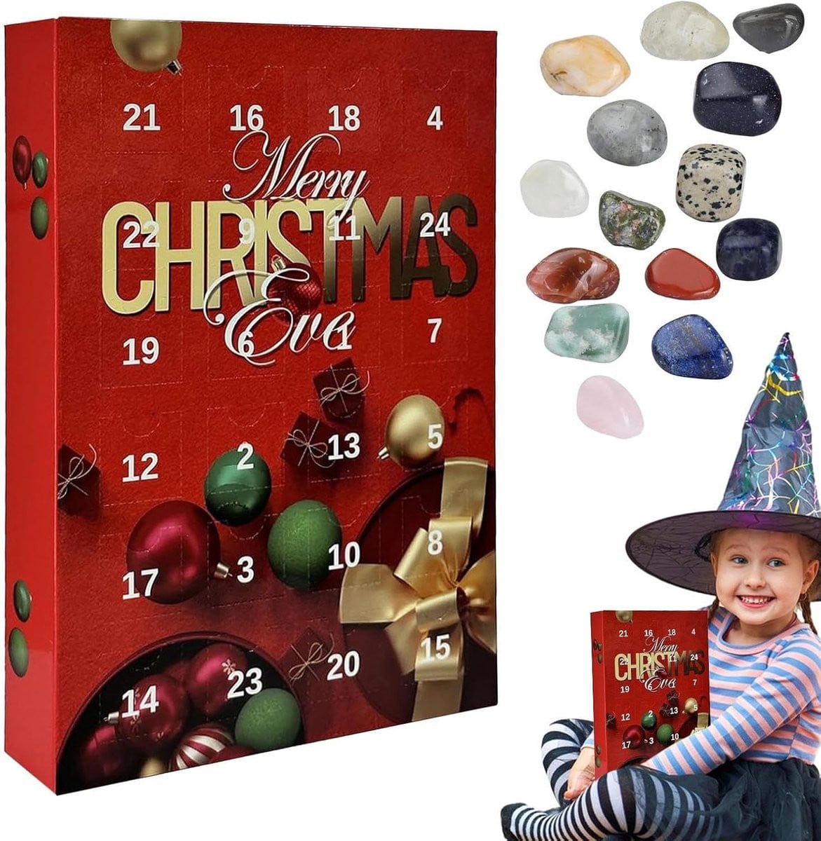 Kristallen adventskalender met 24 vakjes voor volwassenen met unieke kristallen en mineralen
