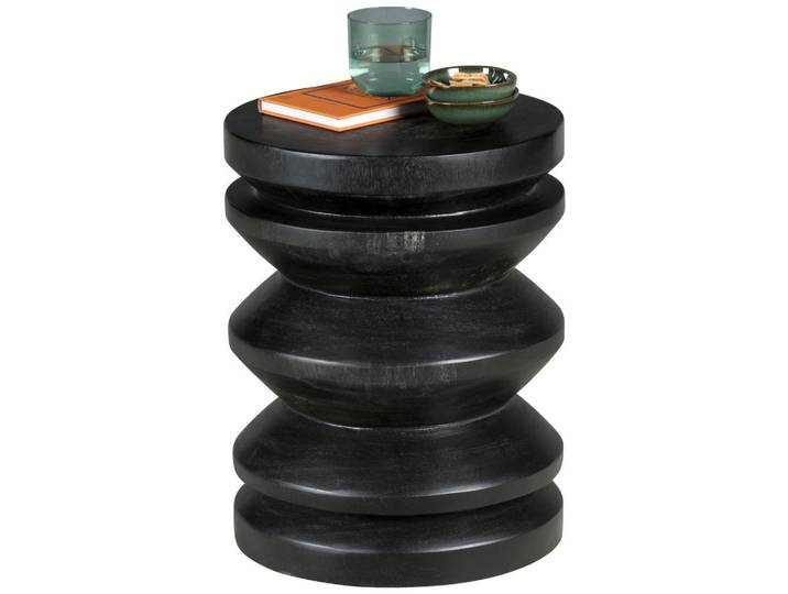 Ambia Home Beistelltisch, Schwarz, Holz, Suar Holz, massiv, Säule, 30x45x30 cm, Holzmöbel, Holztische, Wohnzimmertische Holz, Beistelltische Holz