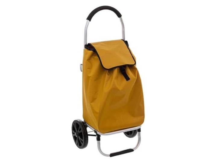 Five Boodschappentrolley van aluminium, opvouwbaar, 2 wielen, grote capaciteit, 51 l, mosterdgeel