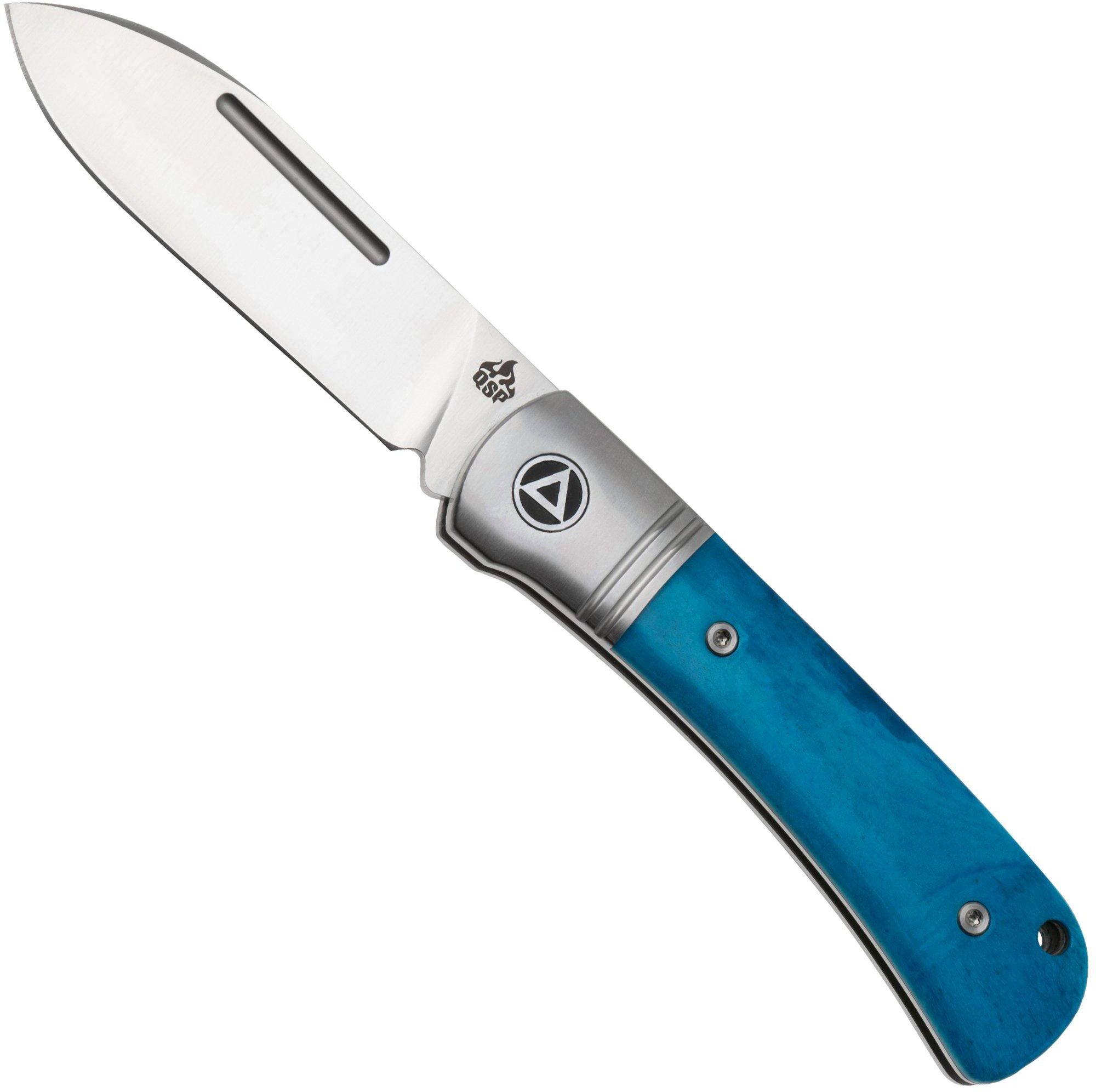 QSP Knife Hedgehog Spear Point 142SP-D, Satin 14C28N, Blue Bone, coltello da tasca slipjoint