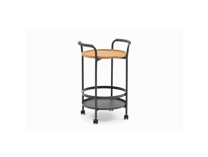 Niehoff Garden Garten-Servierwagen, Anthrazit, Metall, Teakholz, massiv, rund, rund, 58x86x50 cm, gastro- und objekttauglich, abnehmbares Tablett, offenes Fach, einfacher Aufbau, 2 in 1 Gestell, Gartenmöbel, Gartentisch, Garten-Beistelltische