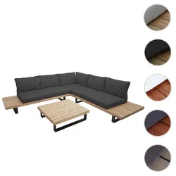 Garten-Garnitur HWC-H54, Garnitur Sitzgruppe Lounge-Set, Spun Poly Akazie Holz FSC® Alu ~ hellbraun, Polster dunkelgrau