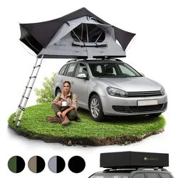 Juskys Autodachzelt Lago 120 x 210 cm - LED-Beleuchtung & Leiter - Schwarz / Grau