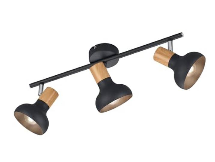 RL LIVE YOUR LIGHT Reality Leuchten Spotbalken Latika R81523032, Metall Schwarz matt, Holznachbildung, exkl. 3x E14