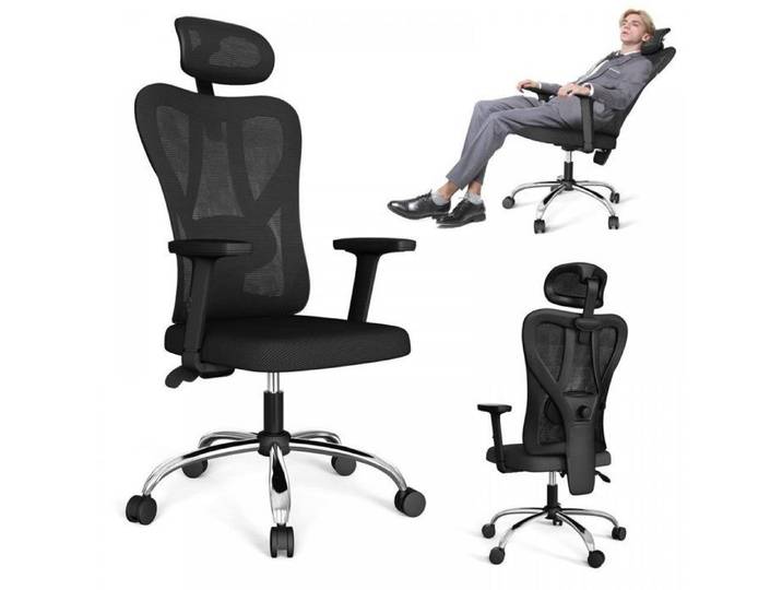 MIPAN. Chaise Bureau Ergonomique - Chaise de bureau à roulette 360° - Avec Support Lombaire + Roullettes - Max:120kg - Noir