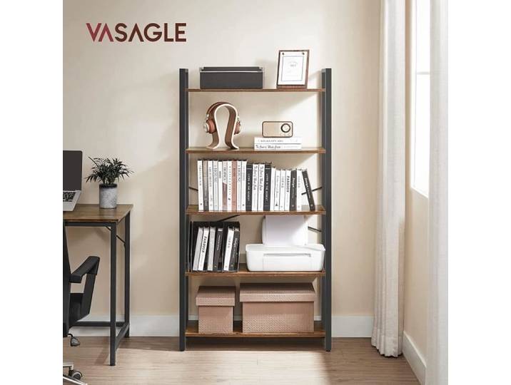 Étagère à 5 Niveaux - VASAGLE - Meuble de Rangement en Acier - Marron Rustique et Noir