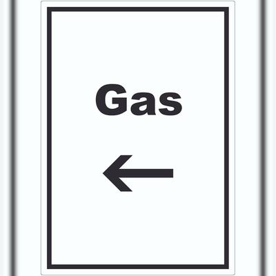 HB-Druck Gas Aufkleber mit Text und Richtungspfeil links Anschluss hochkant A1 (594x841mm)