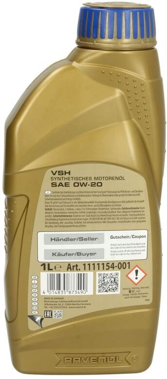 Huile moteur RAVENOL 1111154 VSH 0W20 1L