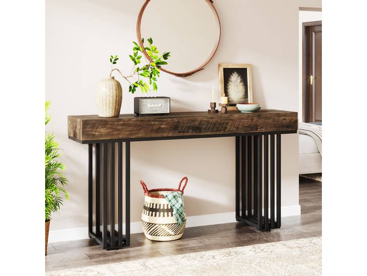 Tribesigns Table console 140 cm pour entrée, table de couloir industrielle avec cadre en métal élégant, table de hall de canapé