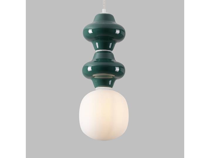 Suspension Clio type B Ø 18cm Vert/Vert foncé céramique / verre opale LED G9
