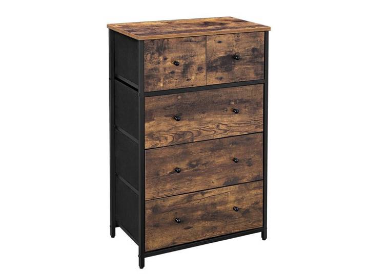 Commode meuble de rangement avec 5 tiroirs devant et dessus en MDF style industriel pour