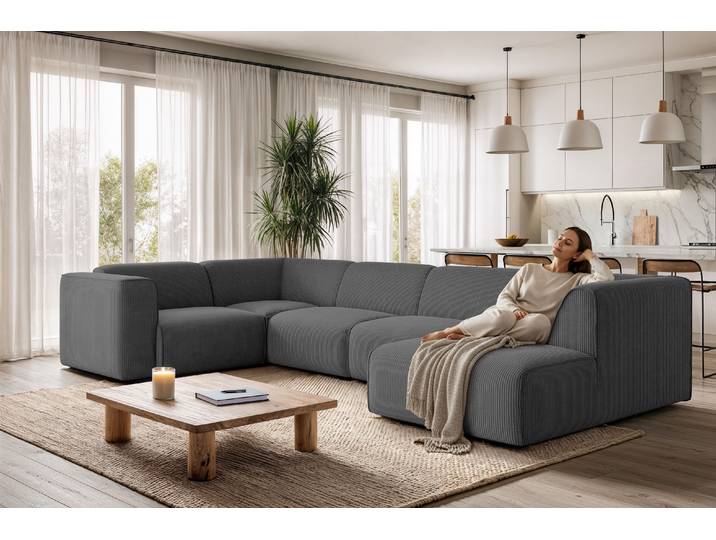 Wohnlandschaft GOODPRODUCT Merid U-Form, B: 367 cm , grau, B:367cm H:70cm T:206cm, 100% Polyester, Sofas, Wohnlandschaft, jederzeit durch Module erweiterbar