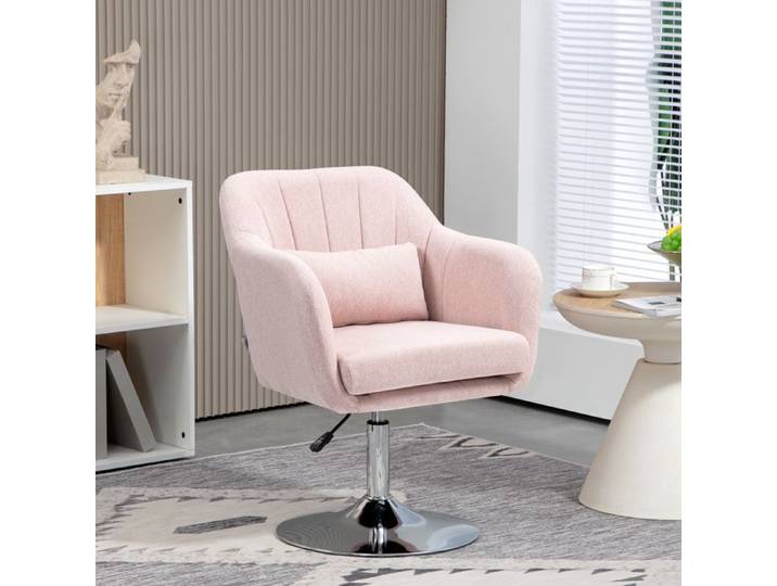 Fauteuil de salon - Fauteuil lounge - Hauteur réglable - Pivotant 360° - Revêtement lin rose