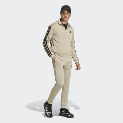 Trainingsanzug ADIDAS SPORTSWEAR "3-STREIFEN FRENCH TERRY", Herren, Gr. L, wonder cargo, Obermaterial: 100% Polyester, Sportanzüge Trainingsanzug, zweiteiliges Set, aus French-Terry-Material, mit Rippdetails