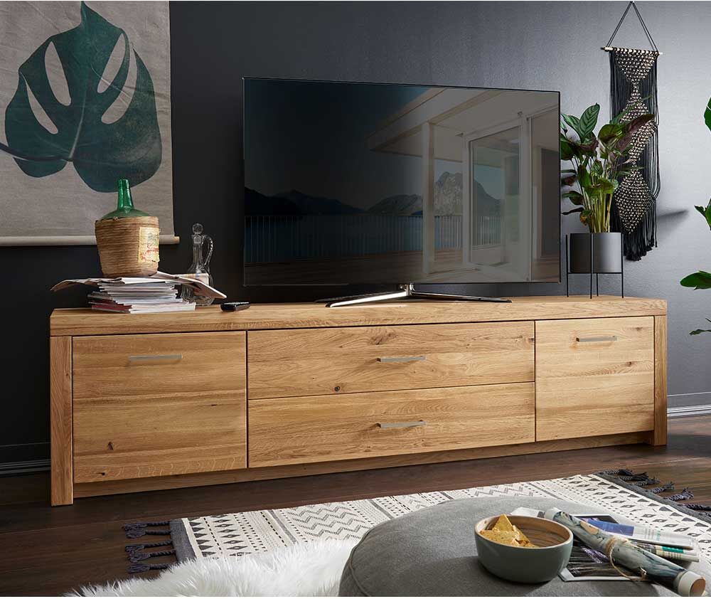 Pharao24.de TV Board aus Wildeiche Massivholz 2 türig mit Soft Close