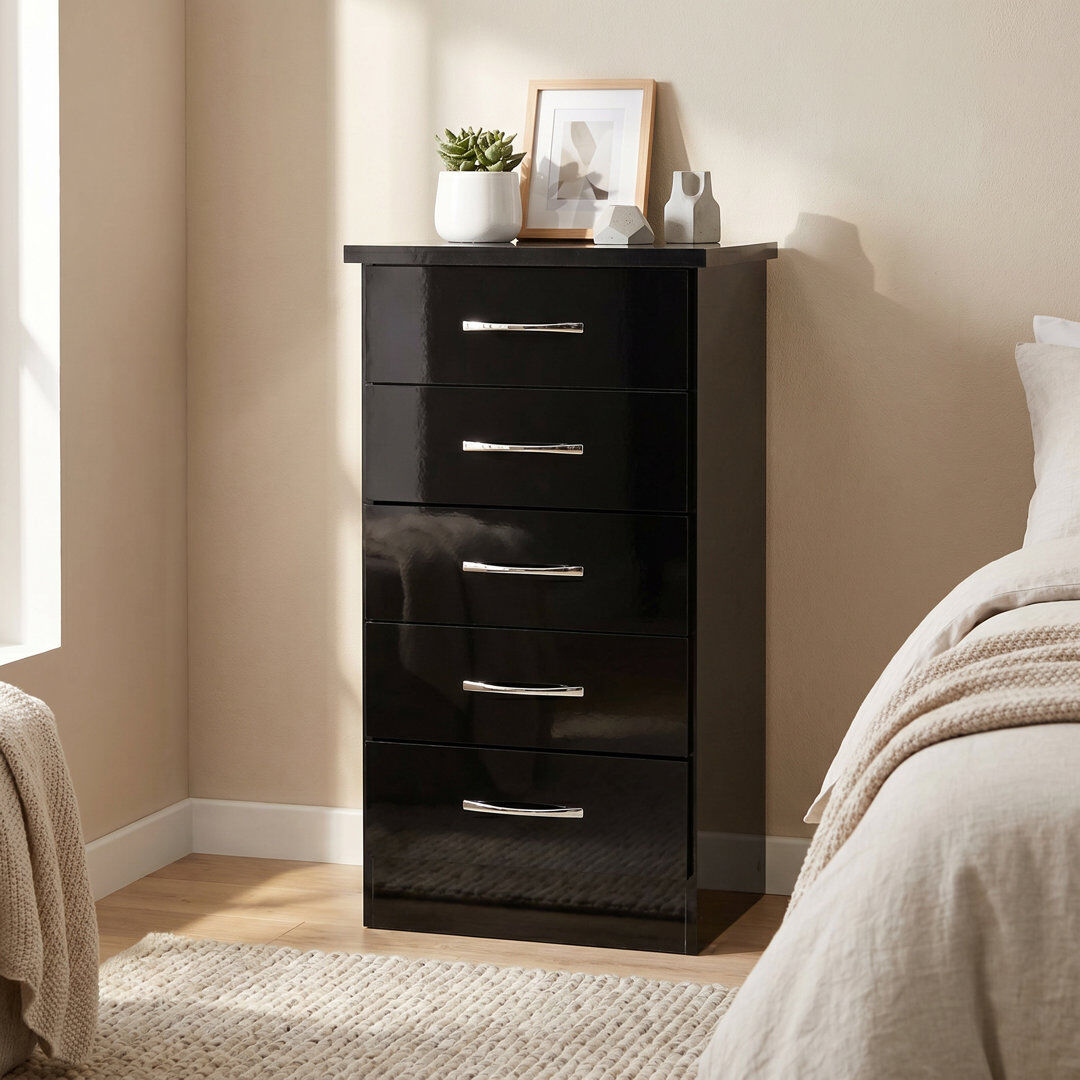 Latitude Run® Kosie 5 Drawer Narrow Chest Black 93cm H X 50cm W