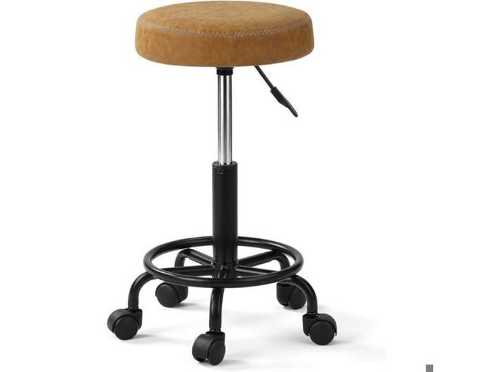 Tabouret bureau selle à roulettes hauteur réglable rotation 360° cuir PU marron vérin hydraulique