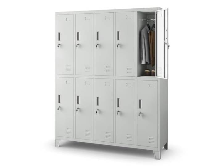 Jan Nowak Armoire Vestiaire Métallique 10 Casiers Verrouillables en Acier Vestiaire professionnel en acier robuste\, 10 casiers verrouillables avec tringle\, ventilation et porte-étiquette.