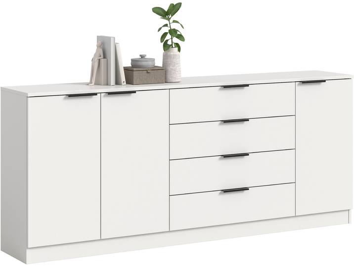 Sideboard HOME AFFAIRE SKARDE, Breite 185 cm, 4 Schubkästen, 3 Türen, viel Stauraum , weiß, B:185cm H:80cm T:35cm, Sideboards, Sideboard, Kommode, Anrichte, Schubkastenkommode, Schuhschrank, Schrank