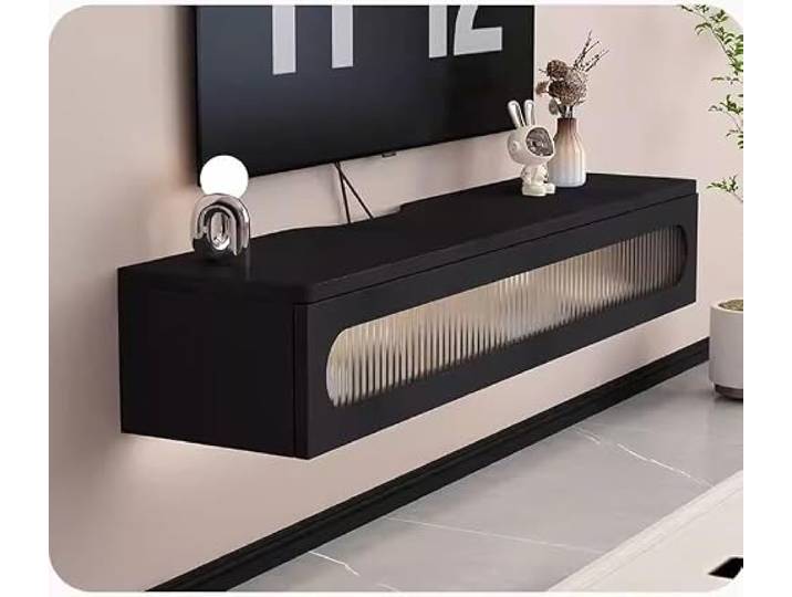 Ptasccne tv Schrank Schwimmender TV-Ständer aus massivem Holz, wandmontiertes Float-Entertainment-Center