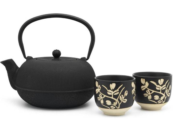 Teekanne BREDEMEIJER Sichuan 1.0 Liter, inkl. 2 Tassen , schwarz, creme, 1 l, Gusseisen, Porzellan, Kannen, Teekanne